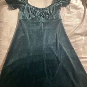 Urban Outfitters Velvet Ruffle Dress in Deep Teal